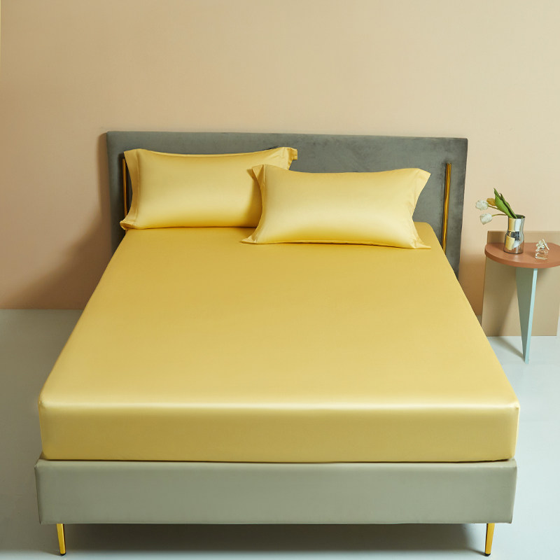 精梳100支长绒棉A类全棉浅黄色床笠单件柠檬黄嫩鹅黄纯色床罩纯棉