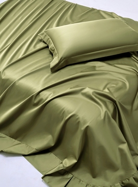 纯棉高档100支长绒棉床单军绿色墨绿果绿灰绿全棉被单1.21.51.82m