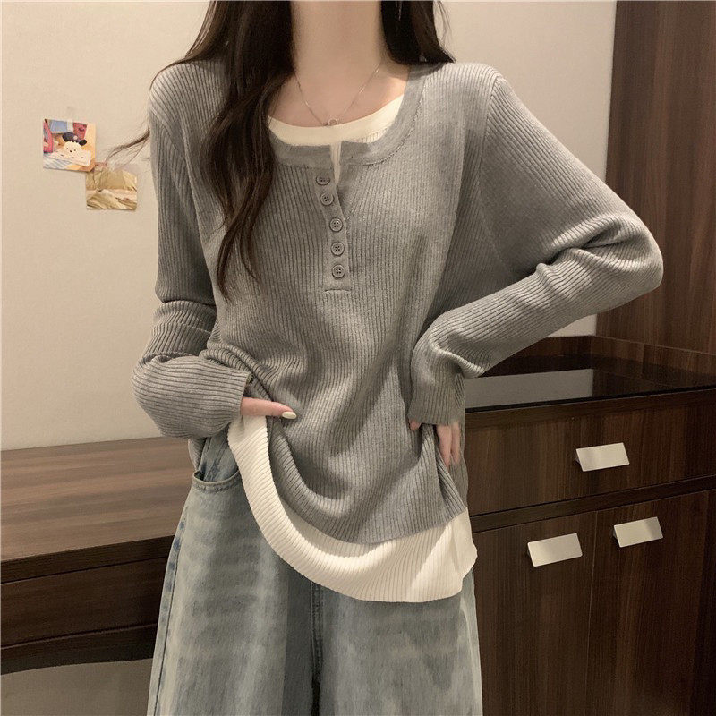 软糯遮肚子假两件毛衣针织衫女秋冬新款胖妹妹宽松显瘦长袖内搭衣,女装/女士精品,大码内搭,淘宝优惠券,粉丝福利购,淘宝优惠卷