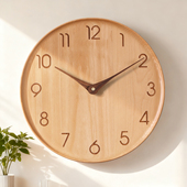 实木简约挂钟客厅创意钟表2025新款 高级感静音免打孔现代挂墙时钟