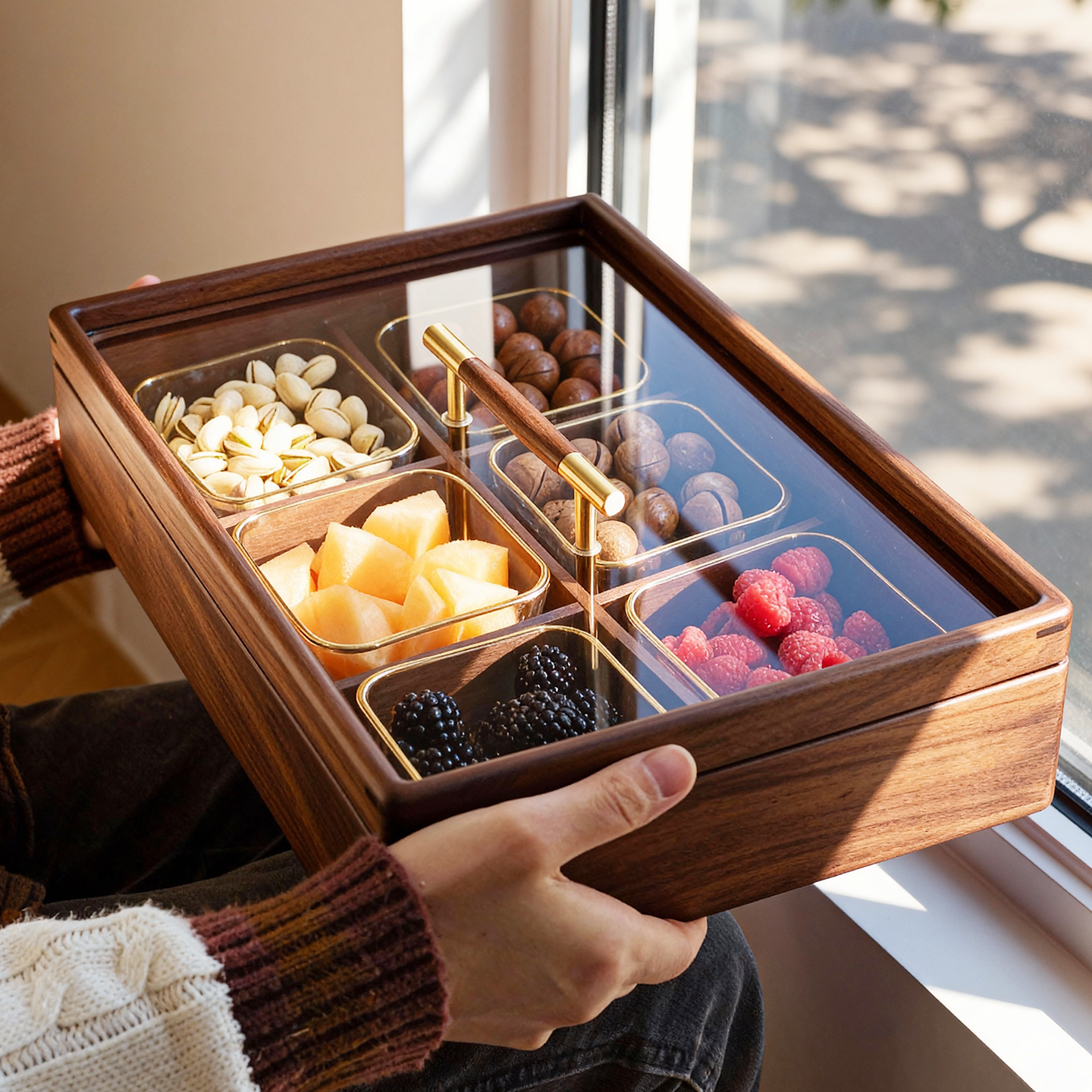 胡桃实木果盒坚果干果盘高端精致客厅茶几零食家用高颜值2025新款