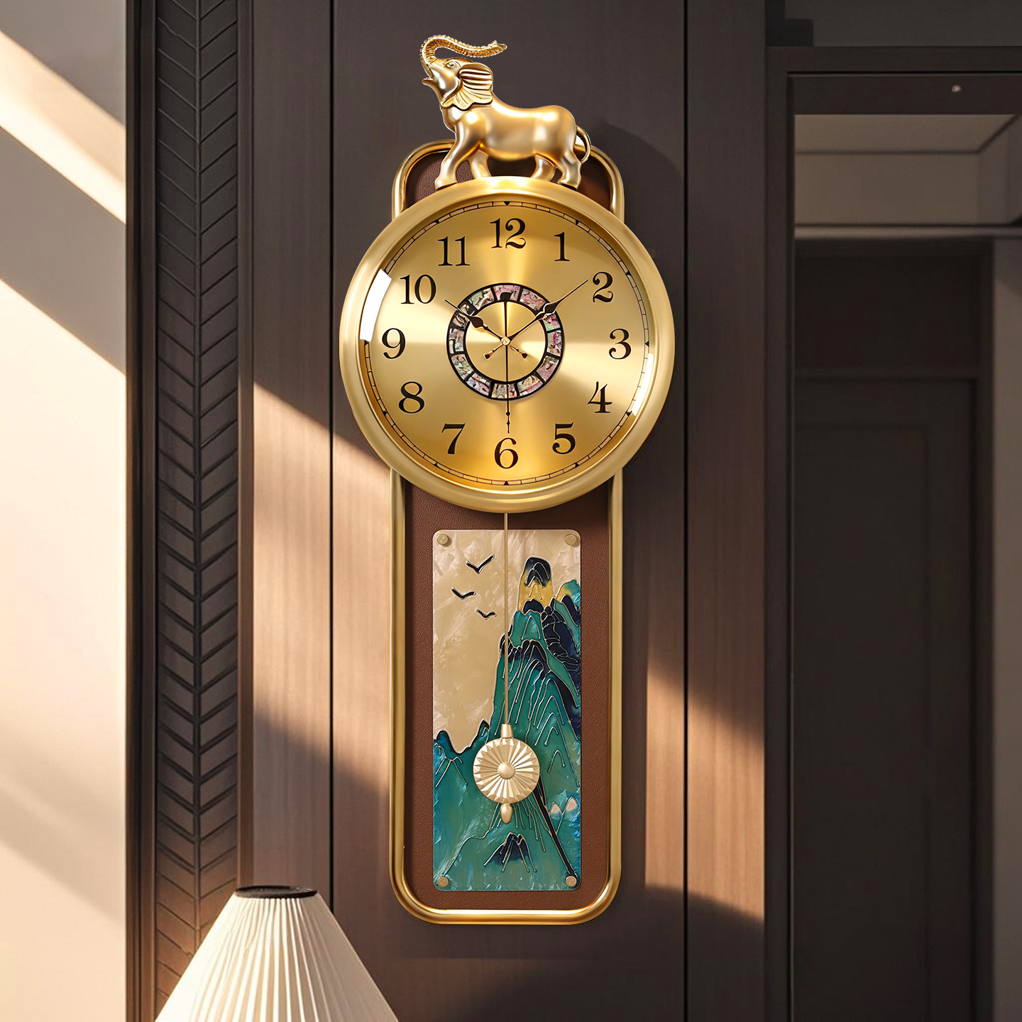 2025新款中式黄铜静音挂钟轻奢大数字家用时钟客厅珐琅彩创意钟表