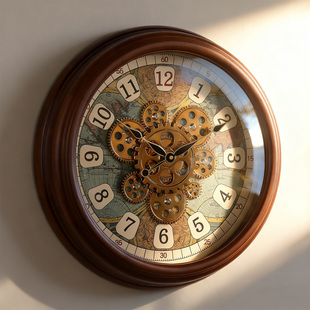 机械齿轮挂钟美式 高颜值大气创意挂墙表 轻奢家用客厅时钟2025新款