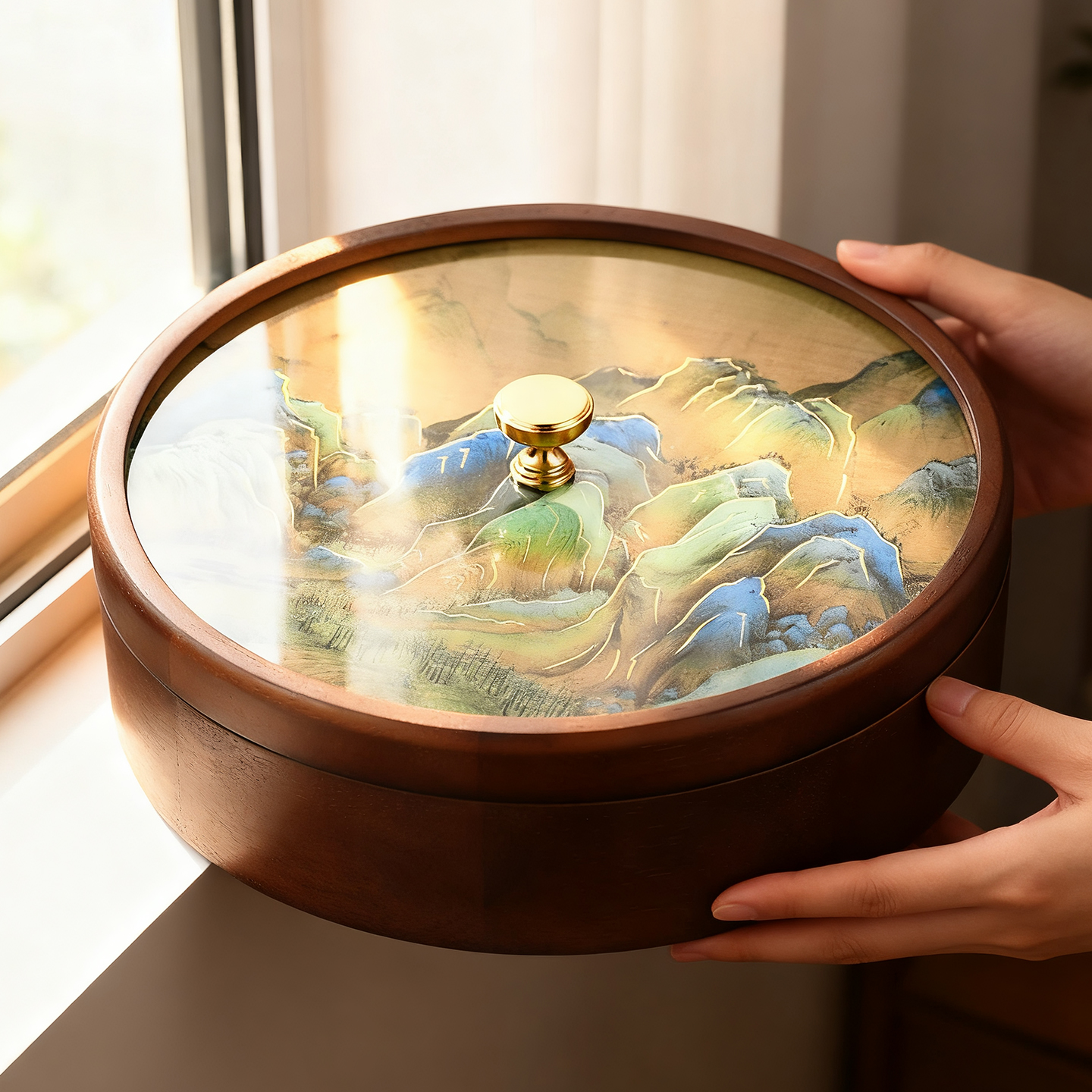 千里江山实木高端精致干果盒