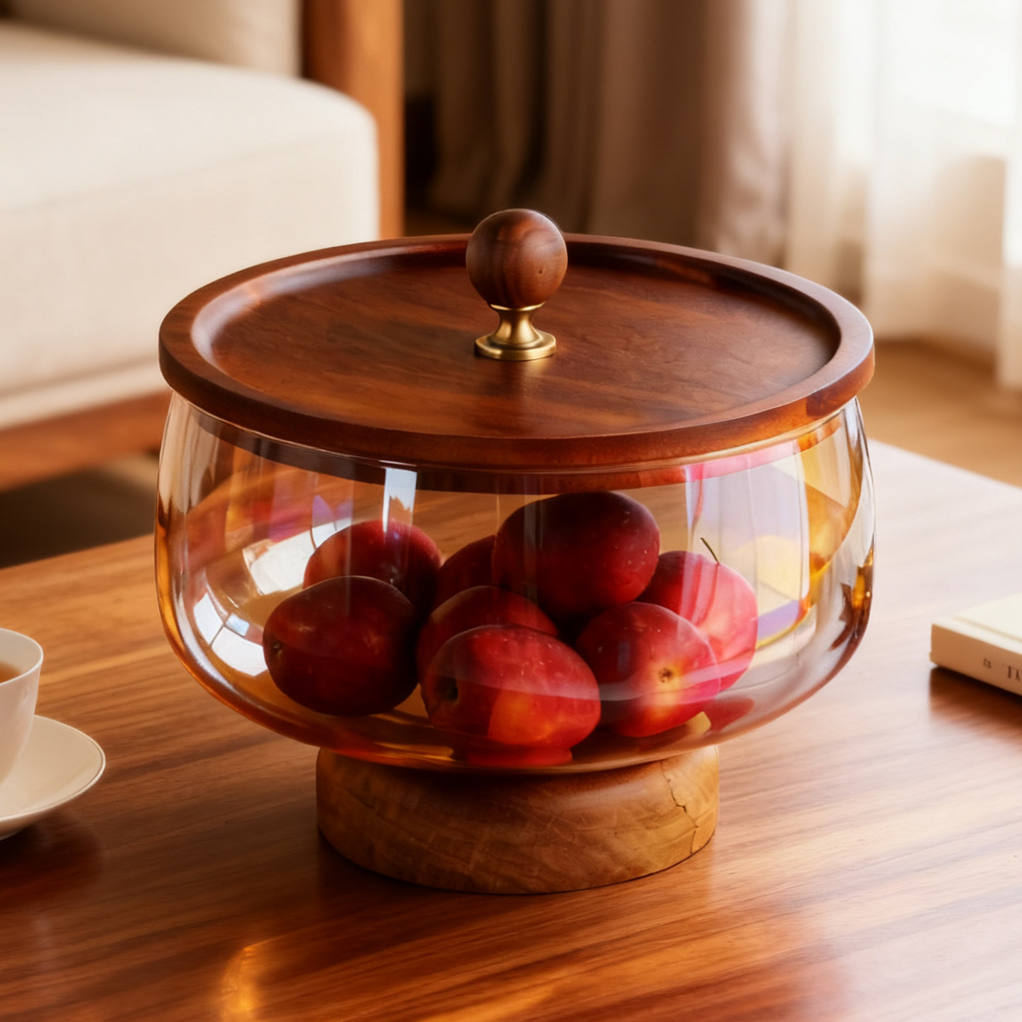带盖玻璃水果盘客厅茶几家用精致新中式收纳盒坚果干果零食摆放盘