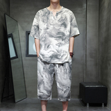 风冰丝短袖套装男T恤短裤七分裤XZ221-6-TZ01-P60，男装牛仔裤，星座221-6