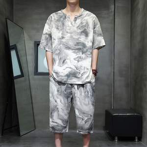 风冰丝短袖套装男T恤短裤七分裤XZ221-6-TZ01-P60,男装牛仔裤,星座221-6