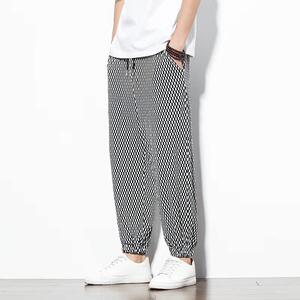冰丝休闲裤男夏季薄款格子裤风宽松束脚哈伦裤XZ221-6-H76-45图片