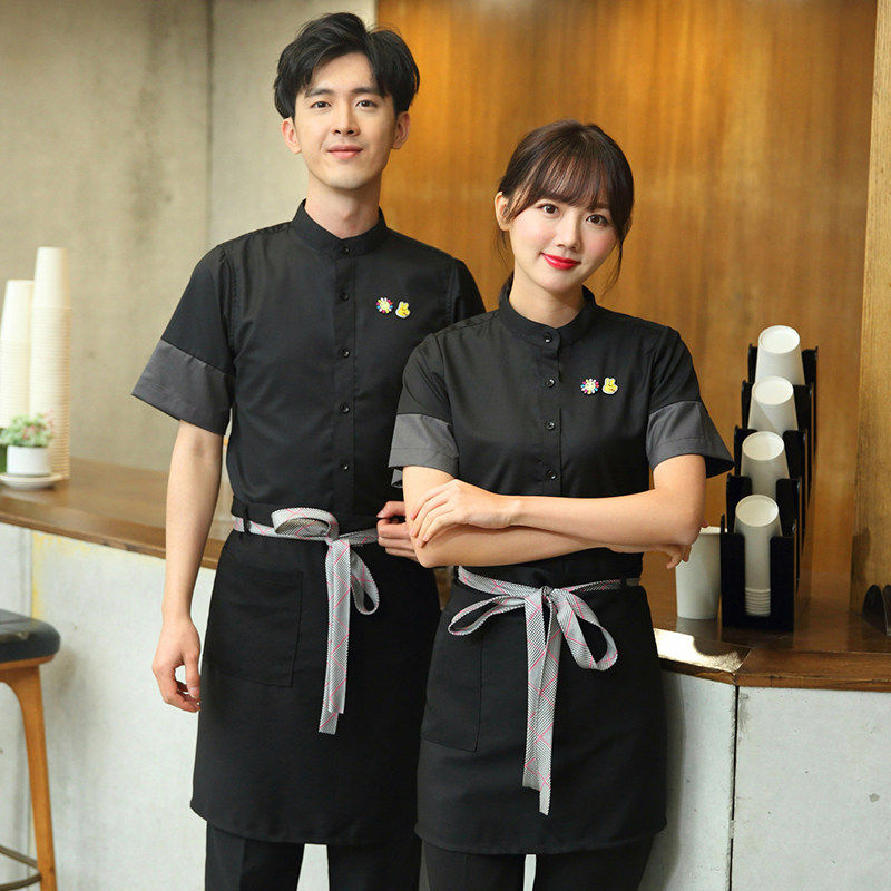 餐饮服务员工作服短袖定制酒店饭店快餐厅夏季男女衬衣薄款印logo图片