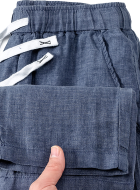 100%纯亚麻透气中国风新款灰蓝色长裤夏季薄款简约休闲裤男士裤子