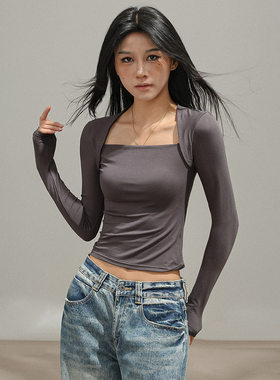 秋冬设计感小心机修身短款女T恤