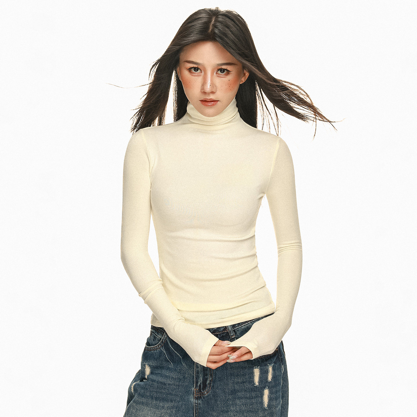 2025秋冬季堆堆领洋气亲肤长袖t恤女打底衫内搭修身高领磨毛上衣