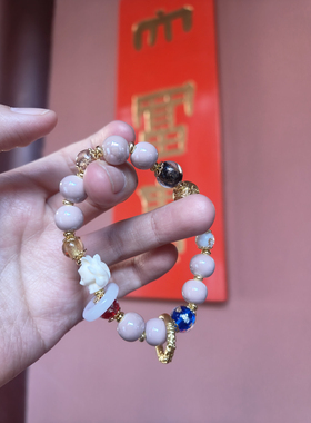 杭州香积九尾狐狸大漆转运手串本命年招桃花香灰粉瓷金箔琉璃手链
