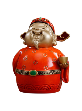 铜摆件萌财神爷客厅可爱招财装饰品创意桌面铜工艺品入伙送礼礼盒