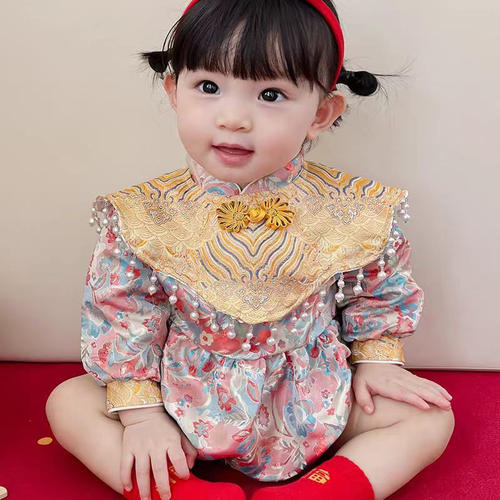 春秋季周岁宝宝包屁抓周礼服