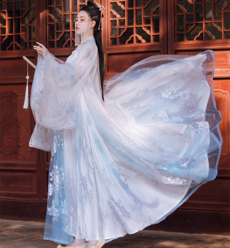 汉服女仙气飘逸古风樱花烫银渐变齐胸襦裙中国风学生清晰古装套装_虎窝淘