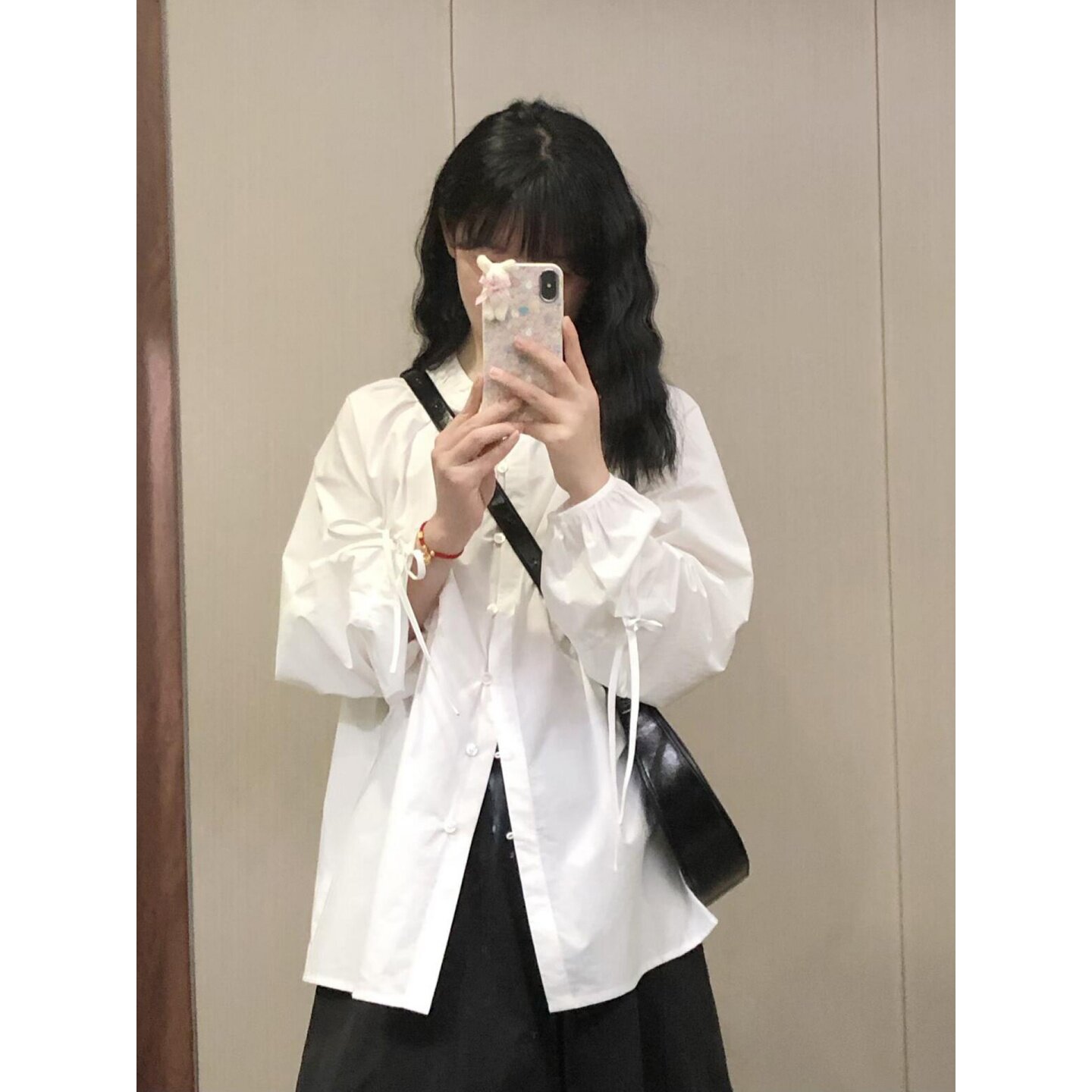 设计师款日系白色花苞系带衬衫女