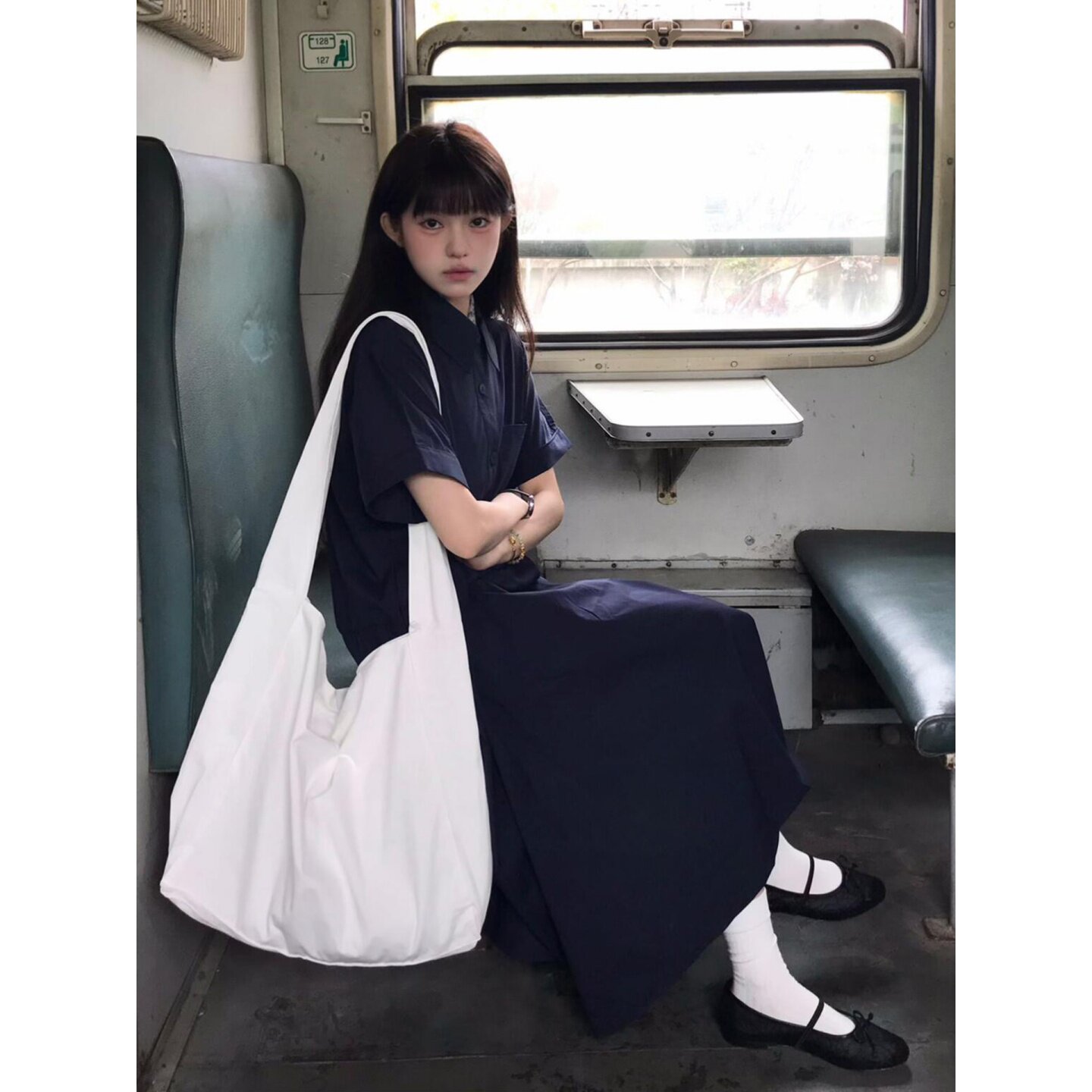 设计师款日系学院风藏青色连衣裙