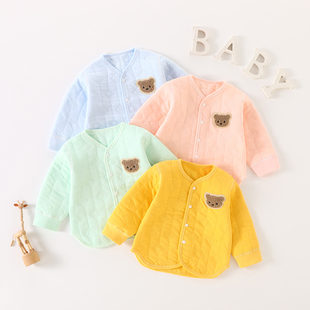 宝宝保暖上衣秋冬婴儿三层夹棉保暖内搭男女童加厚打底长袖 纯棉衣