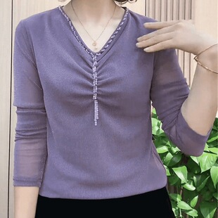 2026秋季新款t恤大码显瘦薄款黑色修身长袖打底小衫女款洋气上衣