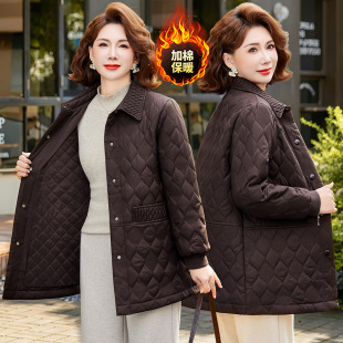 洋气妈妈秋冬轻薄棉衣中长款棉服女士加厚保暖上衣中老年棉外套