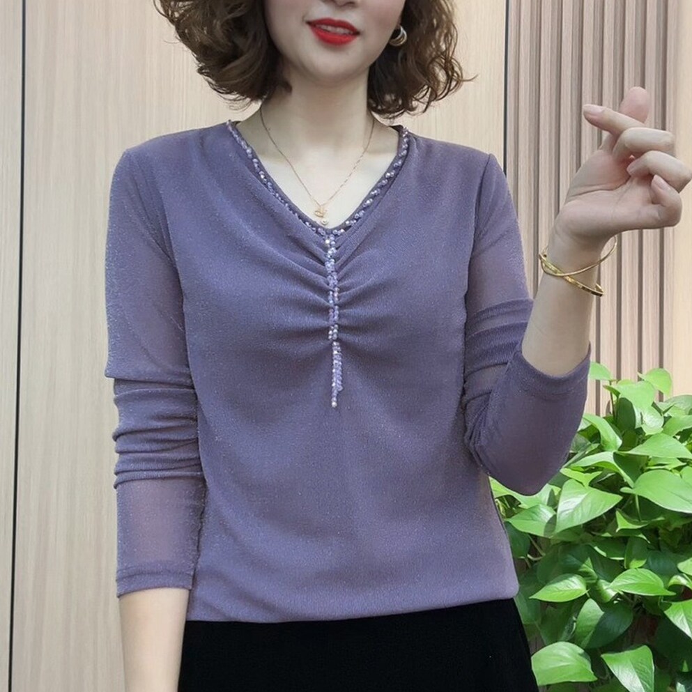 2025秋季打底衫女新款时尚遮肉显长袖t恤女装外穿网纱短款上衣