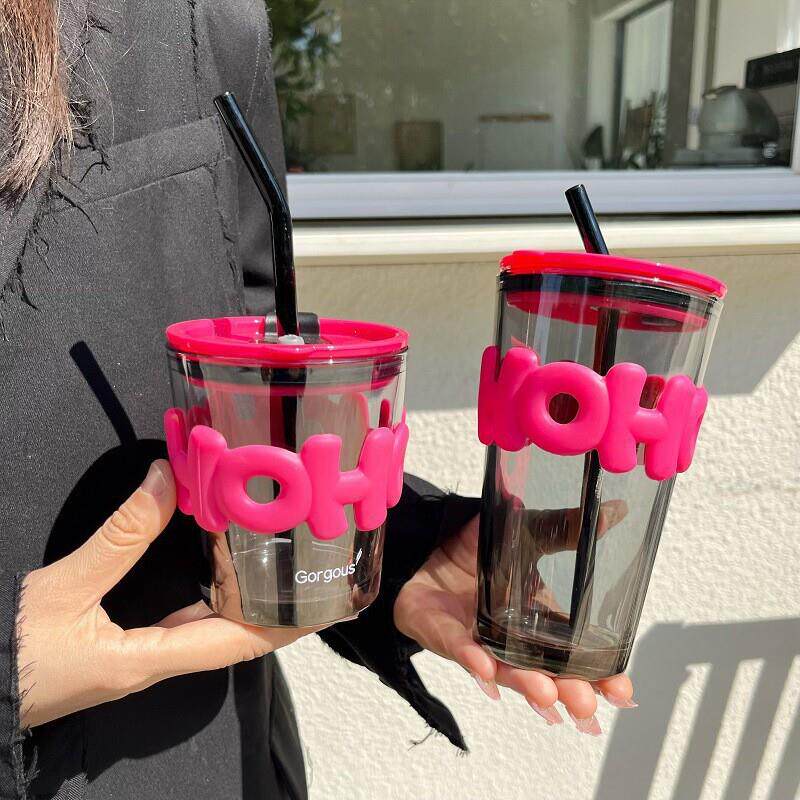 创意字母玻璃吸管杯ins风玻璃水杯办公室喝水杯双饮杯礼品杯子