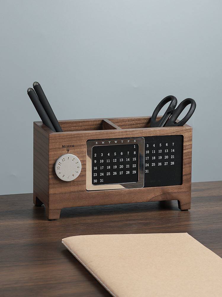 木质笔筒摆件用品办公桌面文具笔桶收纳盒多功能复古来图定制刻字