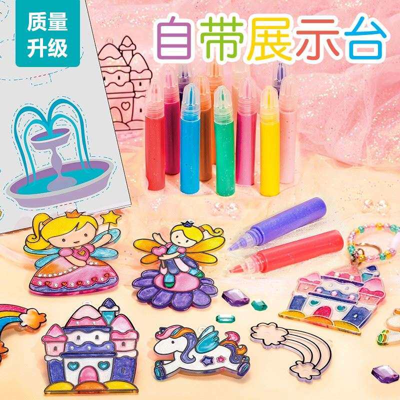 儿童免烤胶画颜料环保颜料免烤漆滴儿童diy手工画画涂鸦填色上色