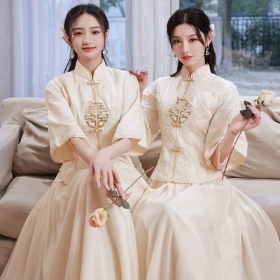 中式伴娘服长款2023春夏新款显瘦婚礼伴娘团姐妹裙中国风姊妹礼服