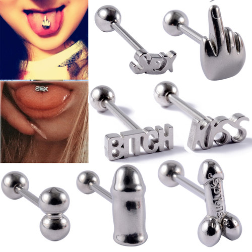 1PC Punk Tongue Piercing Surgical Steel SEX Blasting