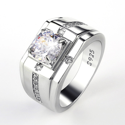 Luxury Silver Color Round Cubic Zircon Rings for Men