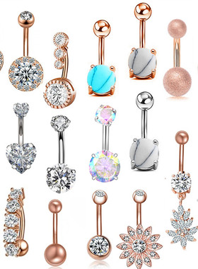 1PCS Crystal Belly Button Ring 14G Heart Belly Piercing