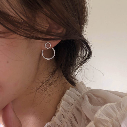 Micro Pave Zircon Front And Back Circle Stud Earrings For