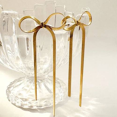 Fashion Long Tassel Bow Earrings for Women stainless steel