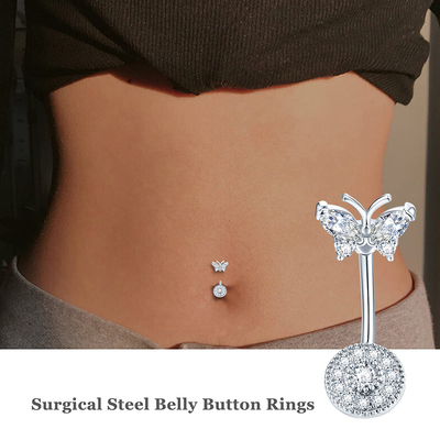 1PCS Crystal Belly Button Ring 14G Butterfly Belly Piercing