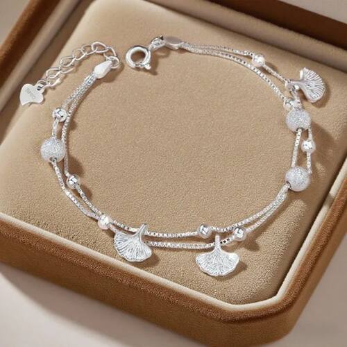 Sterling Silver Leaf Bracelets For Women Girls Korean Double