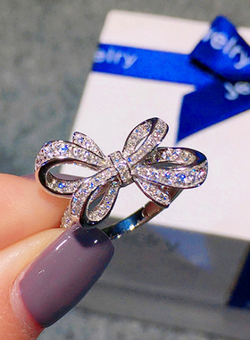 Cute Silver Color Bowknot Ring with Bling Zircon Stone for