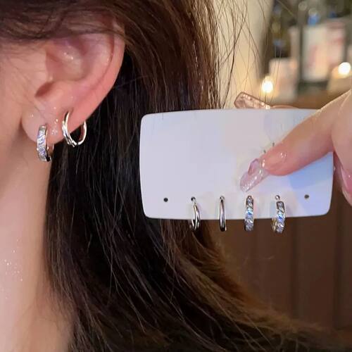 4Pcs/set Stainless Steel Zircon Crystal Hoop Earrings for Wo