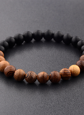 8mm New Natural Wood Beads Bracelets Men Black Ethinc