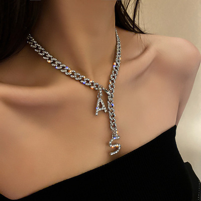 Luxury Full Rhinestone Chain Necklace Zircon Big Letter
