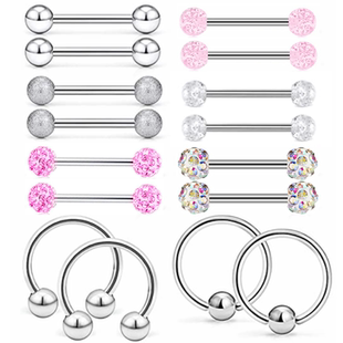 1Pair Stainless Steel Nipple Piercing Bar 14G Crystal