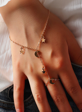 Simple Cute Star Moon Pendant Chain Bracelet Trendy Luxury