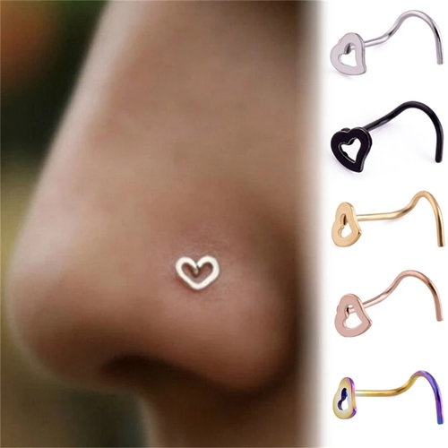 1pc Punk Heart Love Nose Rings Nose Studs Stainless Steel