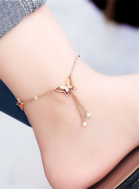 anklets with metal butterfly and rhinestone design
