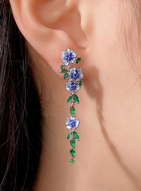 Vintage Enamel Flower Dangle Earrings Women Temperament