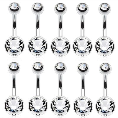 2/5/10PCS Crystal Belly Button Piercing Set Stainless Steel