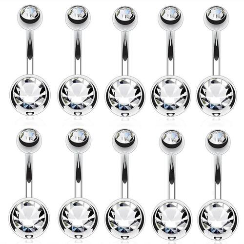 2/5/10PCS Crystal Belly Button Piercing Set Stainless Steel