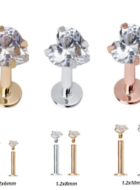 1Pc Stainless Steel Heart Zircon Gem Labret Earring Stud