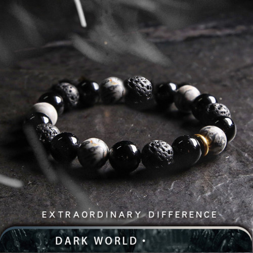 Dark Series Natural Black Onyx Volcanic Rock Map Stone
